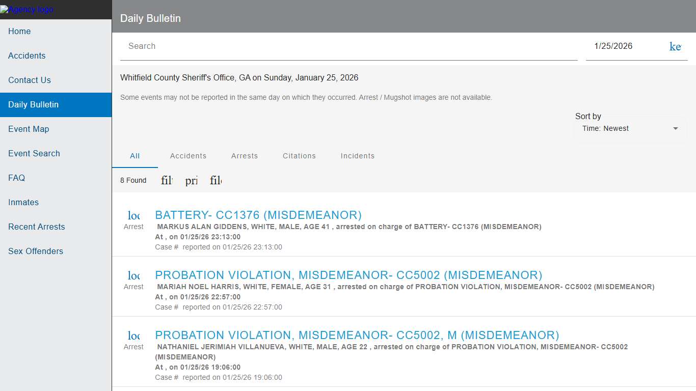 Whitfield County Sheriff's Office, GA Police to Citizen - Daily Bulletin
